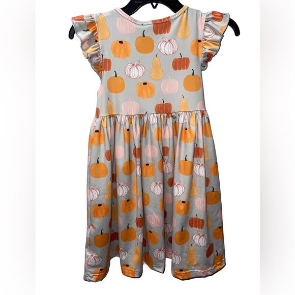 Girl's Orange & Gray Pumpkin A-Line Dress - Size 8 - Picture 6 of 7